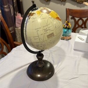 Vintage Style Cream Globe with Dark Brown Stand